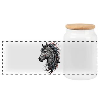 Horse Head Majestic Tribal Horse Tattoo - Panoramic Cookie Jar with Wooden Lid - white - Front