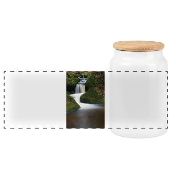 Mooswald Waterfall Motif - Panoramic Cookie Jar with Wooden Lid - white - Front