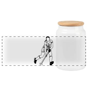 Field hockey player - Panoramic Cookie Jar with Wooden Lid - white - Front