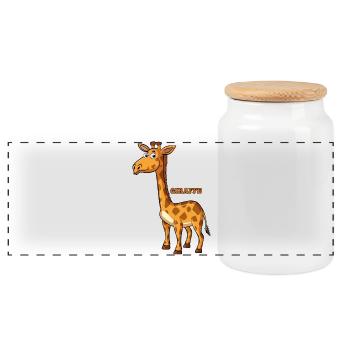Playful Giraffe Illustration - Panoramic Cookie Jar with Wooden Lid - white - Front