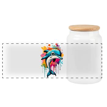 Dauphin Coloré - Bébé Dauphin - Delphinidae - Boîte à biscuits avec couvercle en bois - blanc - Devant