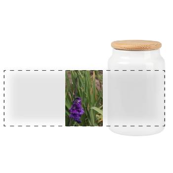Gladiolus – starch in bloom - Panoramic Cookie Jar with Wooden Lid - white - Front