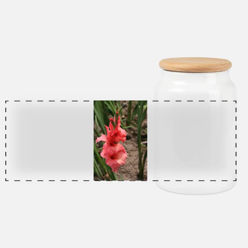 Gladiole – Stärke in Blüte - Panorama Keksdose mit Holzdeckel - Weiß