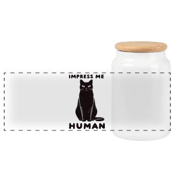 impress me human - katzenliebe, dosenöffner - Panorama Keksdose mit Holzdeckel - Weiß - Vorne