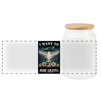 I WANT TO RIDE GRAVEL - ufo gravel bike - Panoramic Cookie Jar with Wooden Lid - white - Front