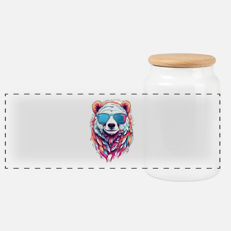 Panda-Sonnenbrille in Neonfarben - Panorama Keksdose mit Holzdeckel - Weiß