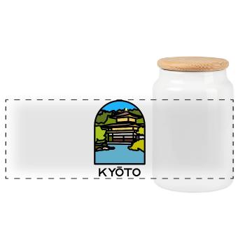 Kyoto - Kinkaku-ji - Panoramic Cookie Jar with Wooden Lid - white - Front