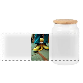 Anthropomorphic 03 - Panoramic Cookie Jar with Wooden Lid - white - Front