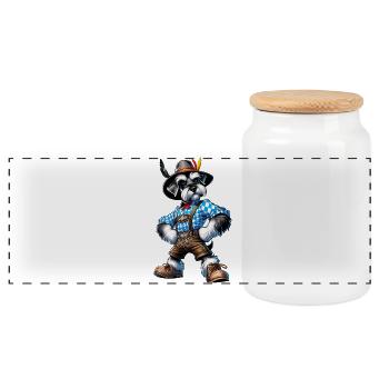 Schnauzer dog Bavaria - Panoramic Cookie Jar with Wooden Lid - white - Front