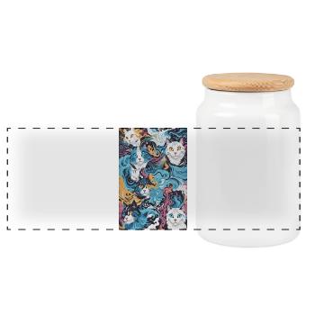 Cat Pattern - Panoramic Cookie Jar with Wooden Lid - white - Front