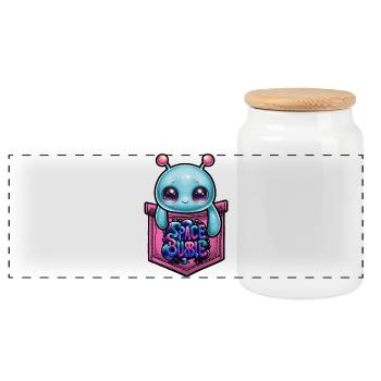 Poche de la bulle spatiale Kawaii - Boîte à biscuits avec couvercle en bois - blanc - Devant