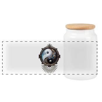 Élégant signe yin yang de style steampunk. - Boîte à biscuits avec couvercle en bois - blanc - Devant
