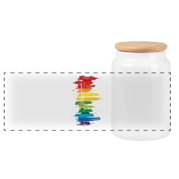 Dezentes und cooles Regenbogen-Design mit tropfender Pride-Flagge - Panorama Keksdose mit Holzdeckel - Weiß - Vorne