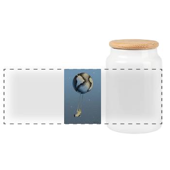 Night Earth Balloon - Panoramic Cookie Jar with Wooden Lid - white - Front