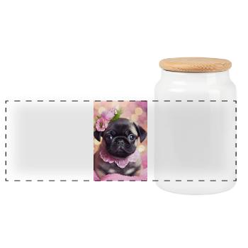 Hübsche Bulldogge mit Blumenkranz - Panorama Keksdose mit Holzdeckel - Weiß - Vorne