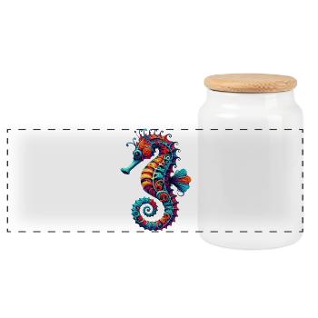 Seahorse - Panoramic Cookie Jar with Wooden Lid - white - Front