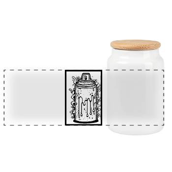 Comic spray can with drops in frame - Panoramic Cookie Jar with Wooden Lid - white - Front