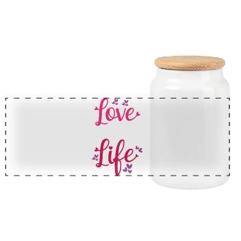 Love Yoga Life - Panoramic Cookie Jar with Wooden Lid - white - Front
