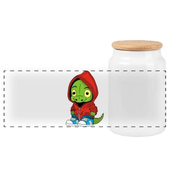 Little Dinosaur - Panoramic Cookie Jar with Wooden Lid - white - Front