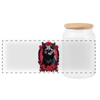 Gothic Black Cat Portrait - Panoramic Cookie Jar with Wooden Lid - white - Front