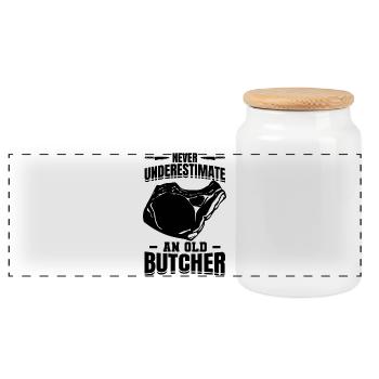 Butcher Grandpa - Panoramic Cookie Jar with Wooden Lid - white - Front