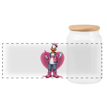 Cute duck with heart - Panoramic Cookie Jar with Wooden Lid - white - Front