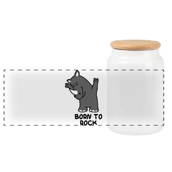 Born to Rock Rhinoceros - Panoramic Cookie Jar with Wooden Lid - white - Front