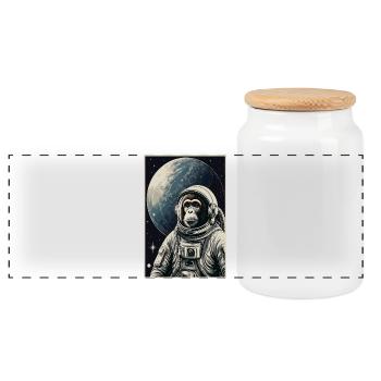 Astronauten Affe - Panorama Keksdose mit Holzdeckel - Weiß - Vorne