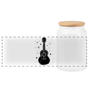 Ukulele Zeichnung - Panorama Keksdose mit Holzdeckel - Weiß - Vorne