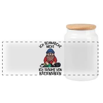 Saw Wood Sawdust Woodland Lumberjack Statement - Panoramic Cookie Jar with Wooden Lid - white - Front
