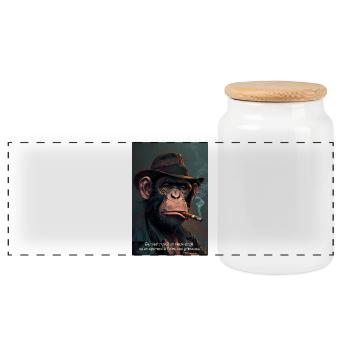 Vieux Singe Sage - Boîte à biscuits avec couvercle en bois - blanc - Devant