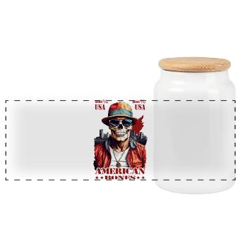 American Skull - Panoramic Cookie Jar with Wooden Lid - white - Front