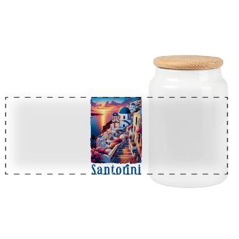 Santorini Greece Travel Greek Island - Panoramic Cookie Jar with Wooden Lid - white - Front