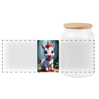 Cute Unicorn - Panoramic Cookie Jar with Wooden Lid - white - Front