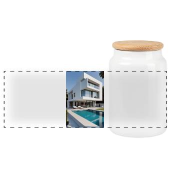 White villa with pool - Panoramic Cookie Jar with Wooden Lid - white - Front