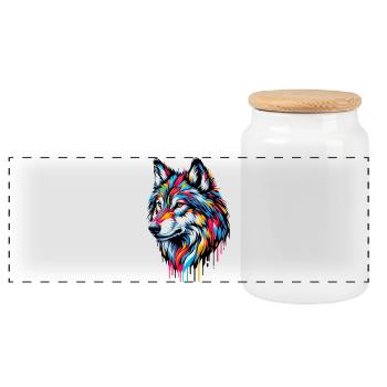 Wolf - Panorama Keksdose mit Holzdeckel - Weiß - Vorne