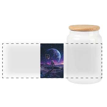 Astronaut, Basketball, Moon, Earth, Galaxy, Space - Panoramic Cookie Jar with Wooden Lid - white - Front