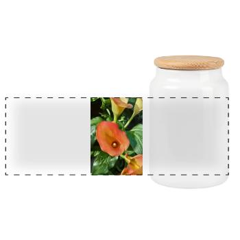 Orange Calla Blütenzauber - Panorama Keksdose mit Holzdeckel - Weiß - Vorne