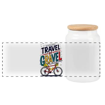 Voyage en gravier cyclisme illustration - Boîte à biscuits avec couvercle en bois - blanc - Devant