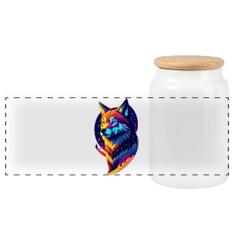 Loup dans la nuit - Décor Multicolore - Boîte à biscuits avec couvercle en bois - blanc - Devant