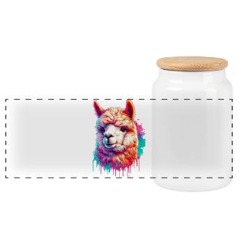 Alpaca - Panoramic Cookie Jar with Wooden Lid - white - Front