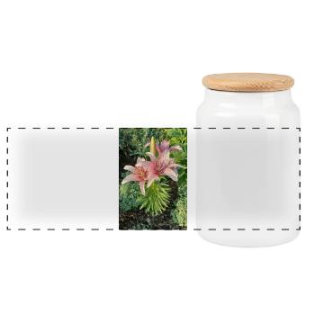 Lily Roses Blossoms - Panoramic Cookie Jar with Wooden Lid - white - Front