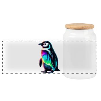 Aurora Borealis Penguin - Panoramic Cookie Jar with Wooden Lid - white - Front