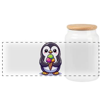 Adorable Penguin Colourful  - Panoramic Cookie Jar with Wooden Lid - white - Front