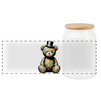 Teddy Bear Teddy Bear Top Hat - Panoramic Cookie Jar with Wooden Lid - white - Front