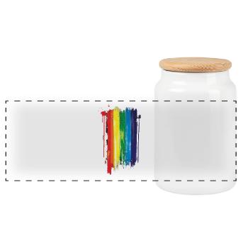 Dezentes und cooles tropfendes Pride-Flaggen-Regenbogen-Design - Panorama Keksdose mit Holzdeckel - Weiß - Vorne