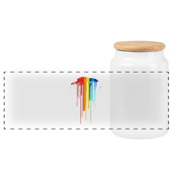 Dezentes und cooles tropfendes Pride-Flaggen-Regenbogen-Design - Panorama Keksdose mit Holzdeckel - Weiß - Vorne