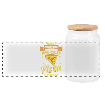 Never underestimate old pizza lovers - Panoramic Cookie Jar with Wooden Lid - white - Front