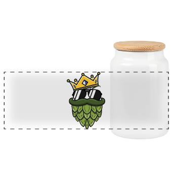 Royales Design - König mit Hopfenbart  - Panorama Keksdose mit Holzdeckel - Weiß - Vorne