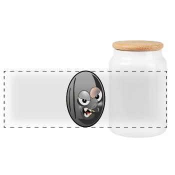 SCHWARZE OLIVEN CARTOON - Panorama Keksdose mit Holzdeckel - Weiß - Vorne